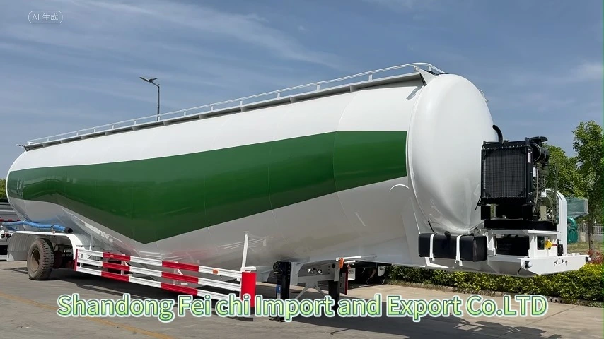 Vertical Powder Tanker Semi Trailer 3 Axle 2 Bins 85Cbm Fly-ash Cement Trailer 1