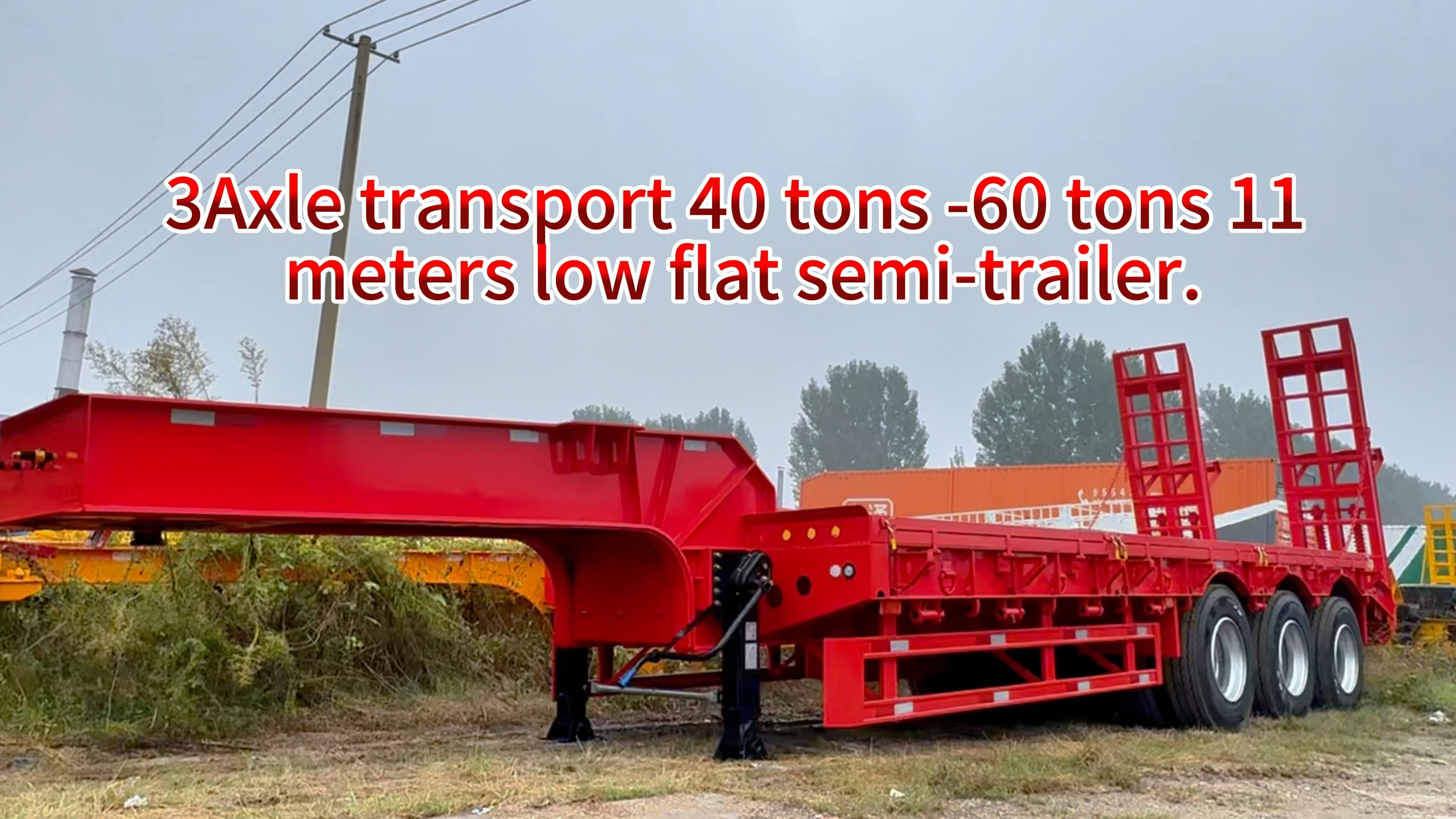 Semirreboque plataforma baixa de 3 eixos, 11 metros, 40 toneladas, 60 toneladas, para serviço pesado. 1