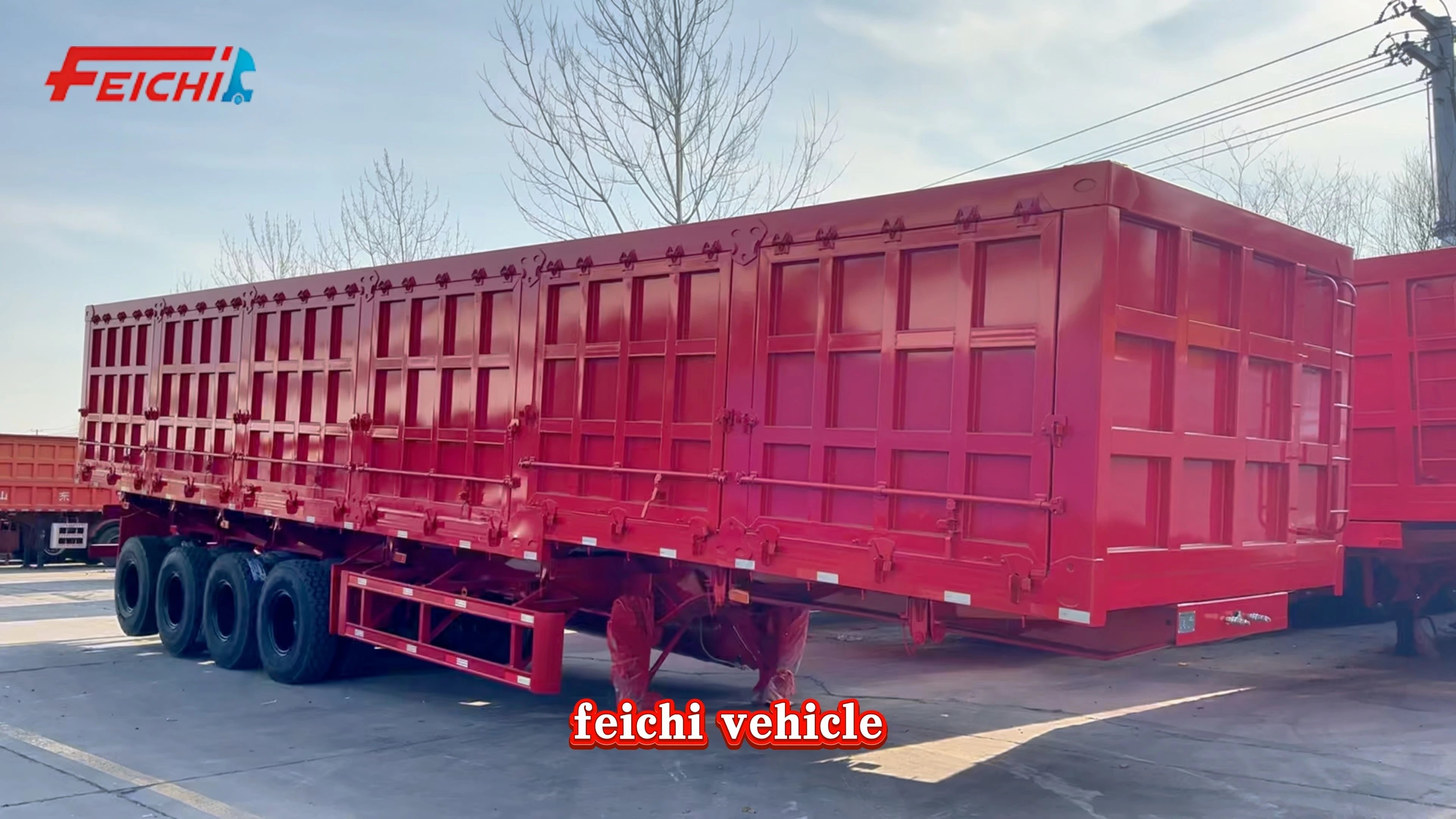 Dump Semi Trailer Red 4-Axle 80 Ton Rear Tipping for Construction, Mining & Bulk Cargo Transport 1