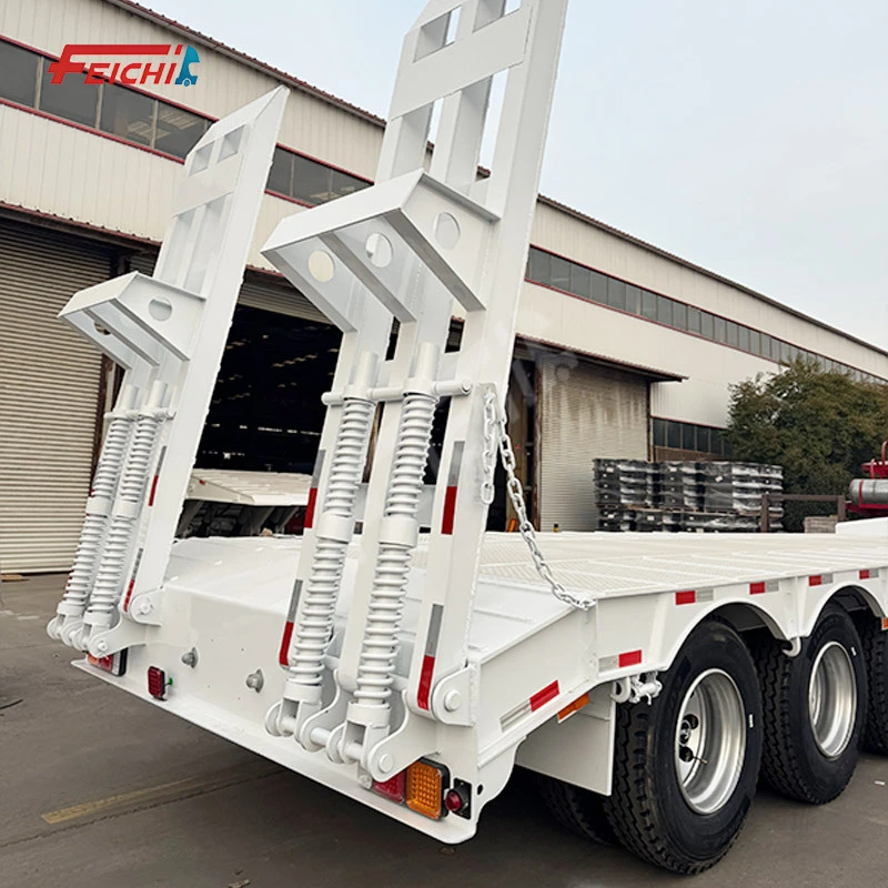 Dump Semi Trailer White 3 Axle Heavy-duty Universal Cargo Transport 40ft Container Lowbed Trailer 1