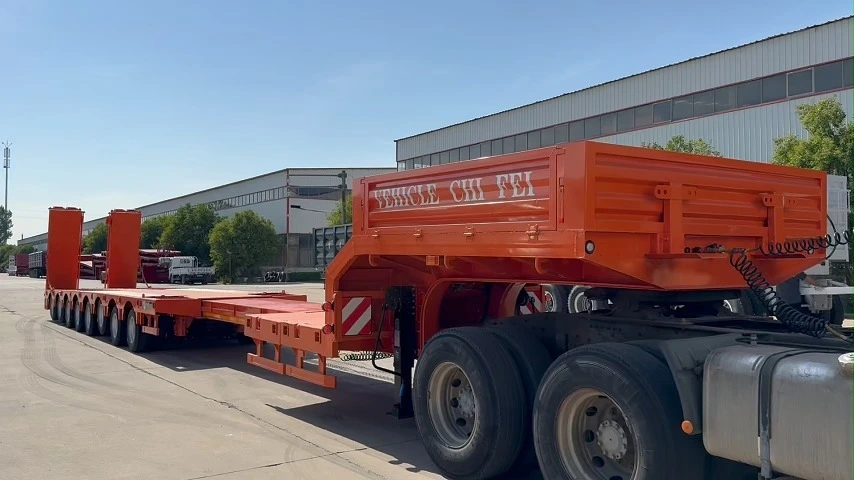 Extendable Lowbed Semi Trailer Heavy Duty Equipment Transport 8 Axles 100 Tons Low Bed Trailer 1