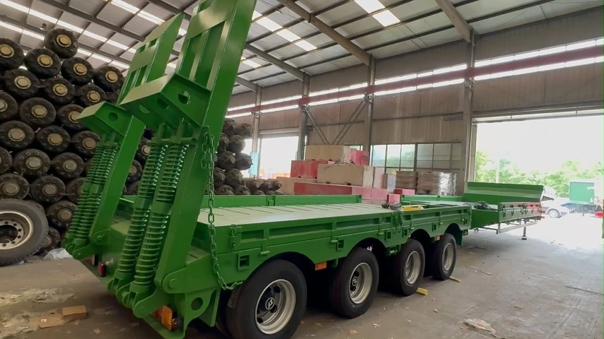 Low Boy Truck Semi Trailer 4 Axle Extendable 80 Ton 14-18m For Flexible Equipment Transport 1