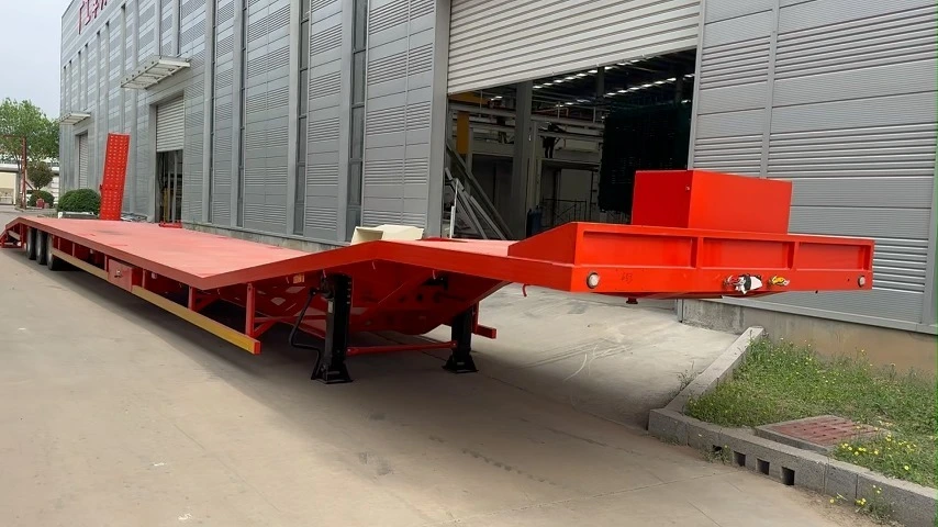 Lowboy Semi Trailer 3 Axle 60 Ton 13m Heavy-duty Construction Machinery Transport Lowbed Trailer 1