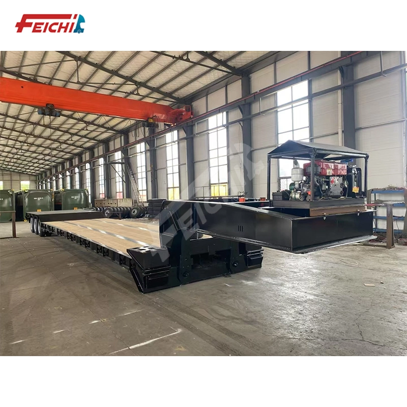 Lowbed Semi Trailer with Wooden Boards 60T Capacity Construction Machinery Transport Low Flatbed Trailer 1
