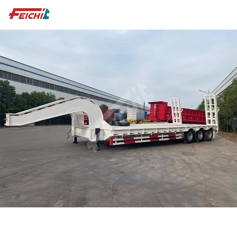 Low Flatbed Semi Trailer Gooseneck Low Bed Semi Trailer 60 Tons Capacity Transport Excavator 1