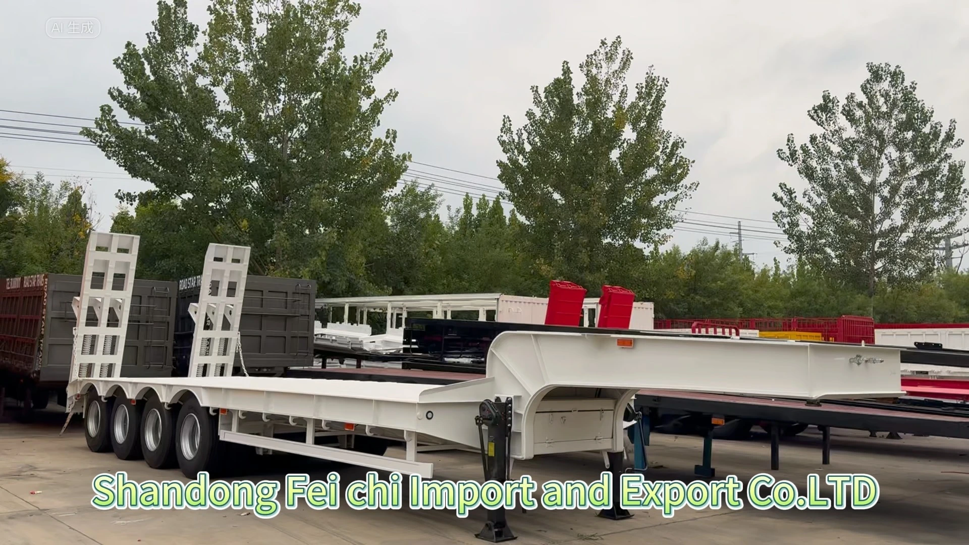 Lowbed Semi-trailer 4 Axles Length 13.6 Meters Width 3 Meters Mechanical Ladder Transport 80 Tons 1