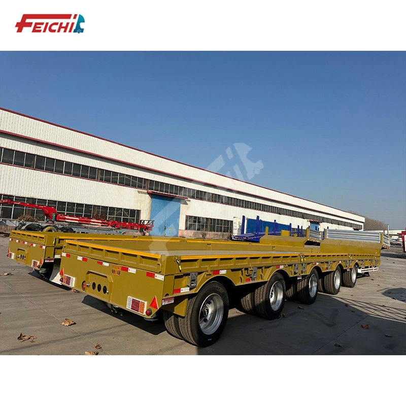 Low Flatbed Semi-Trailer 5 Axles 16m Extractable Cargo Equipment Transport 80Tons 1