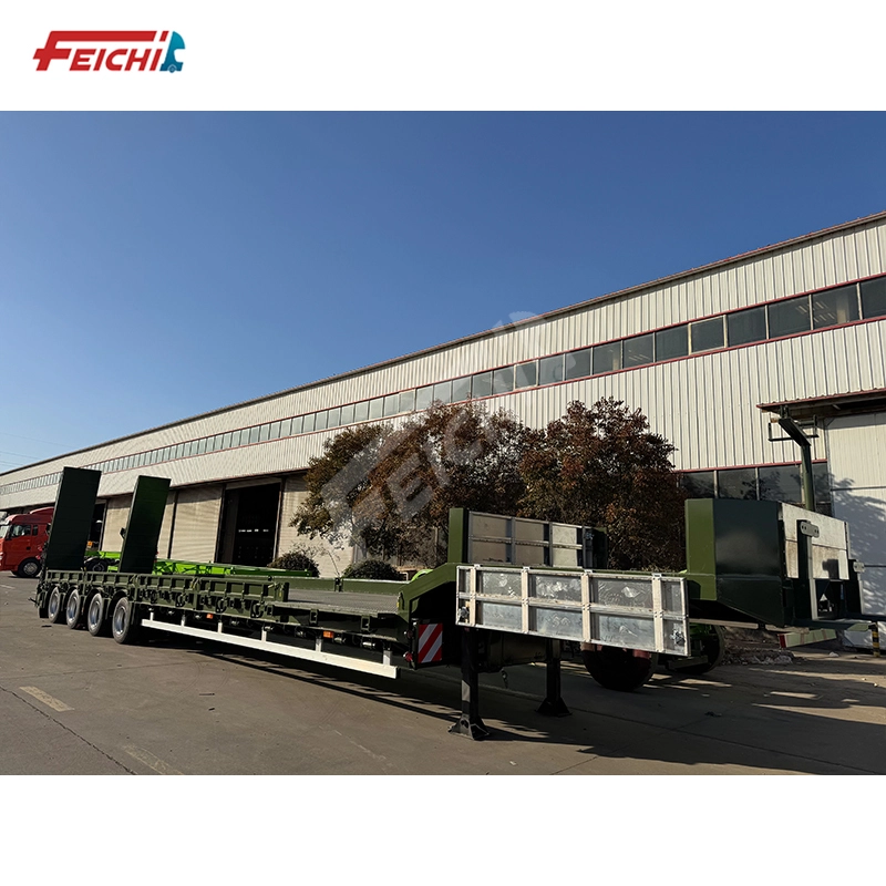 Lowbed Semi Trailer Excavator Transport 4 Axles Lowboy Semi Trailers with Hydraulic Ladder 1