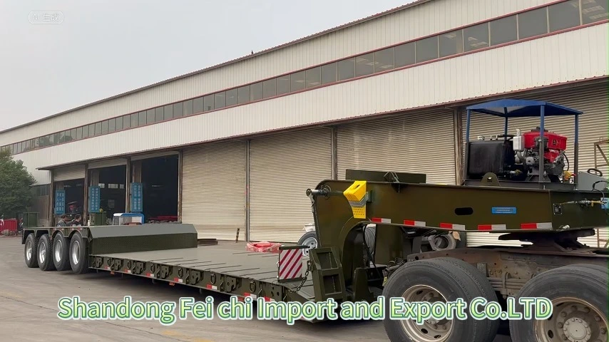 Detachable Low Plate Semi Trailer Gooseneck 4 Axle 80 Ton 14-18m Heavy-duty Construction Machinery Transport 1