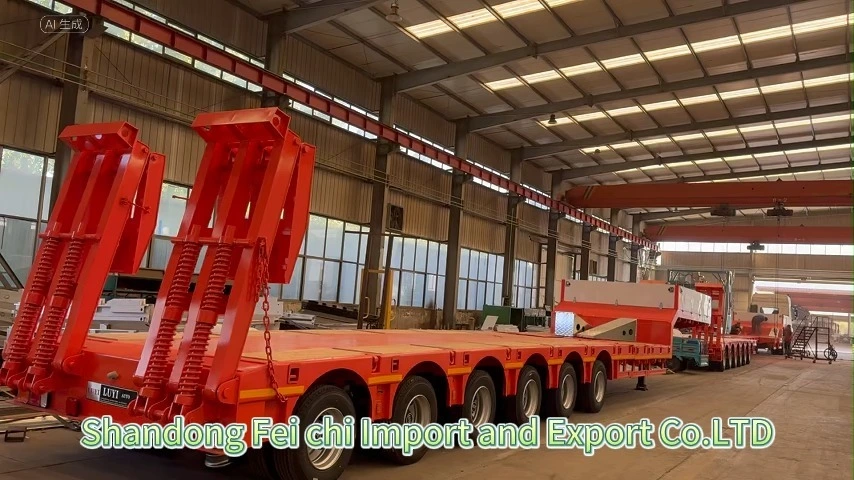 Low Flatbed Semi-Trailer 6 Axles Full Airbag 16 Meters Pull 8 Meters 3 Axles Lift 1