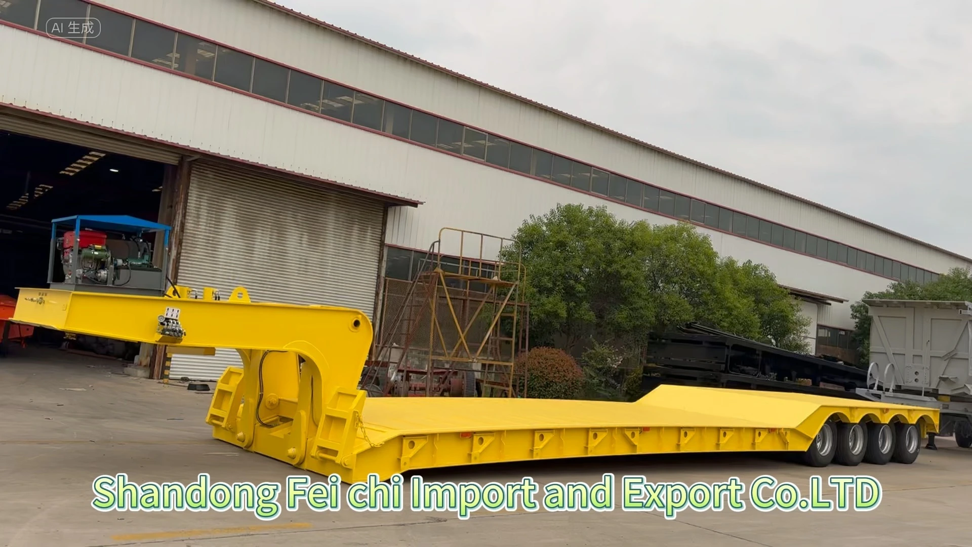 Low Flat Semi Trailer 4-axle 100 Ton Detachable Gooseneck 16-20m Super Heavy-duty High-clearance 1