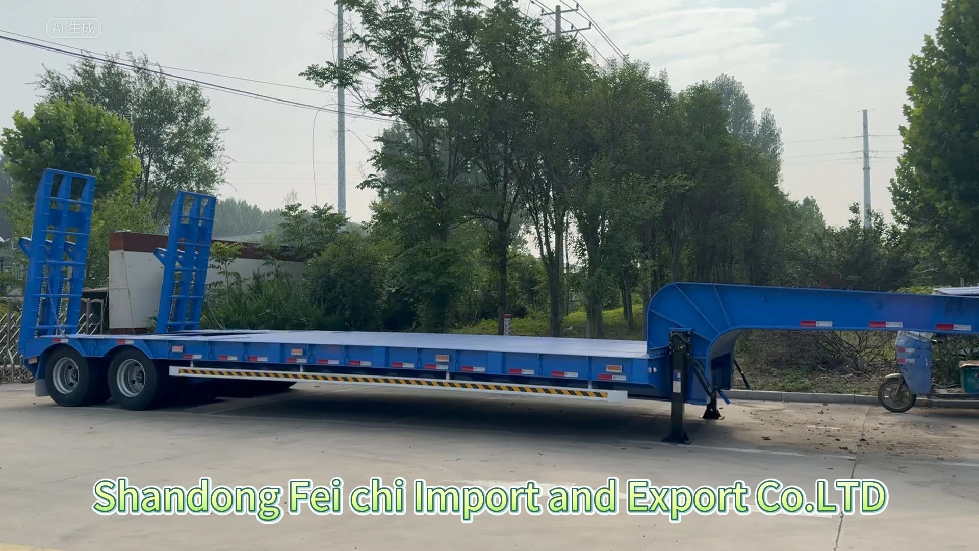 Low Plate Semi Trailer 2-line 4-axle Blue 80 Ton 14-18m Heavy-duty Engineering Equipment Transport 1