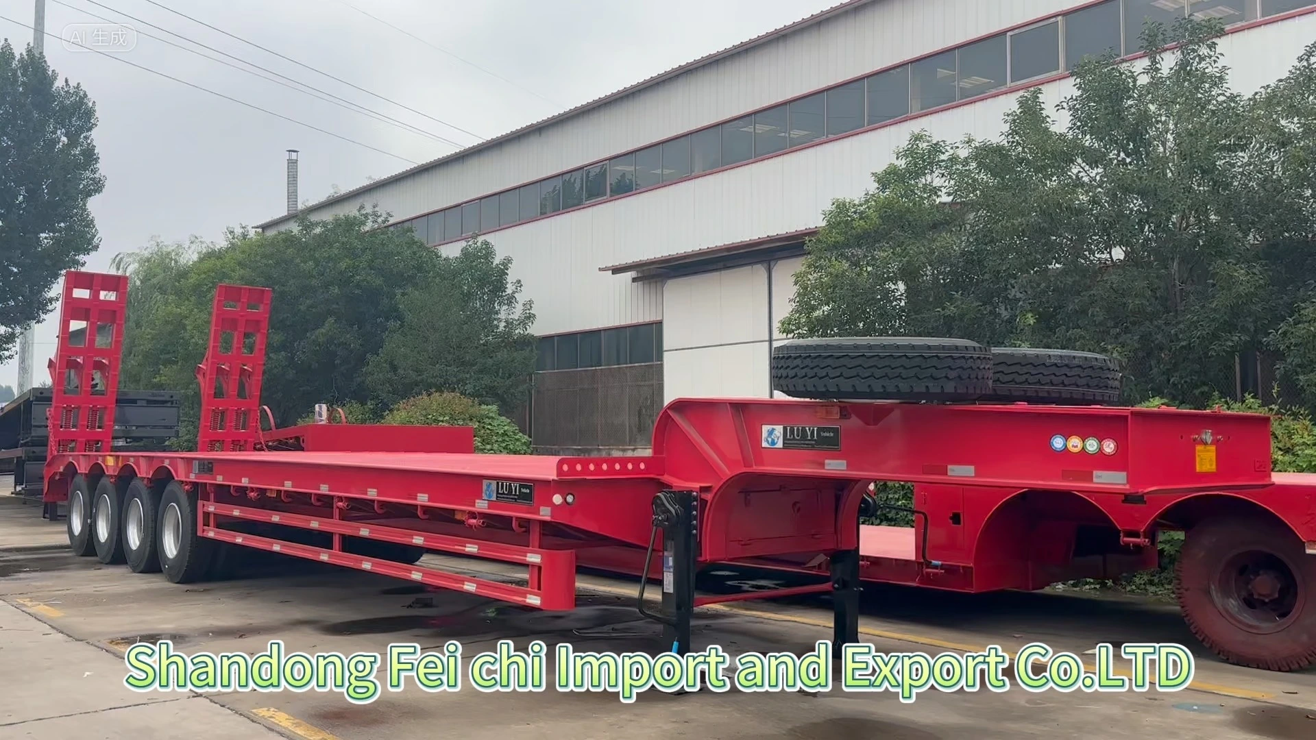Low Flatbed Truck Trailer 4 Axle 80 Ton Length 15 Meters Low Loader Lowboy Semi Trailer 1