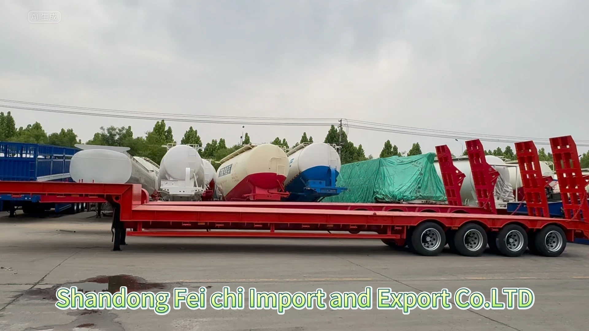 Low Flat Semi Trailer 4-axle 80 Ton 14-18m Universal Heavy-duty Engineering Equipment Transport 1