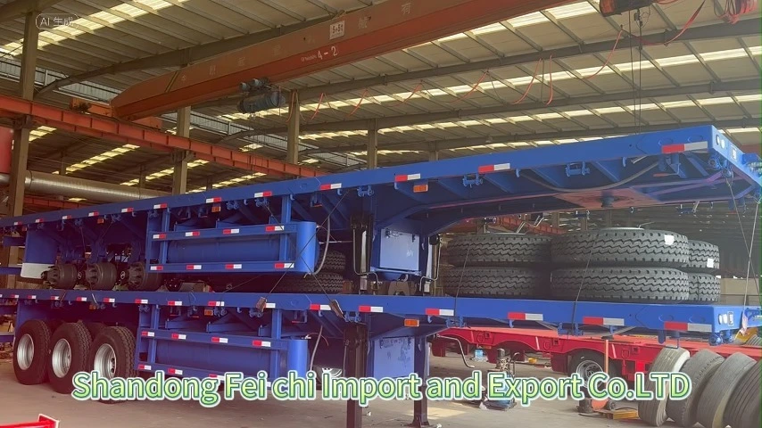 Flatbed Semi-Trailer with Container Twist Lock 20ft 40ft Container Flatbed Truck Trailer 1