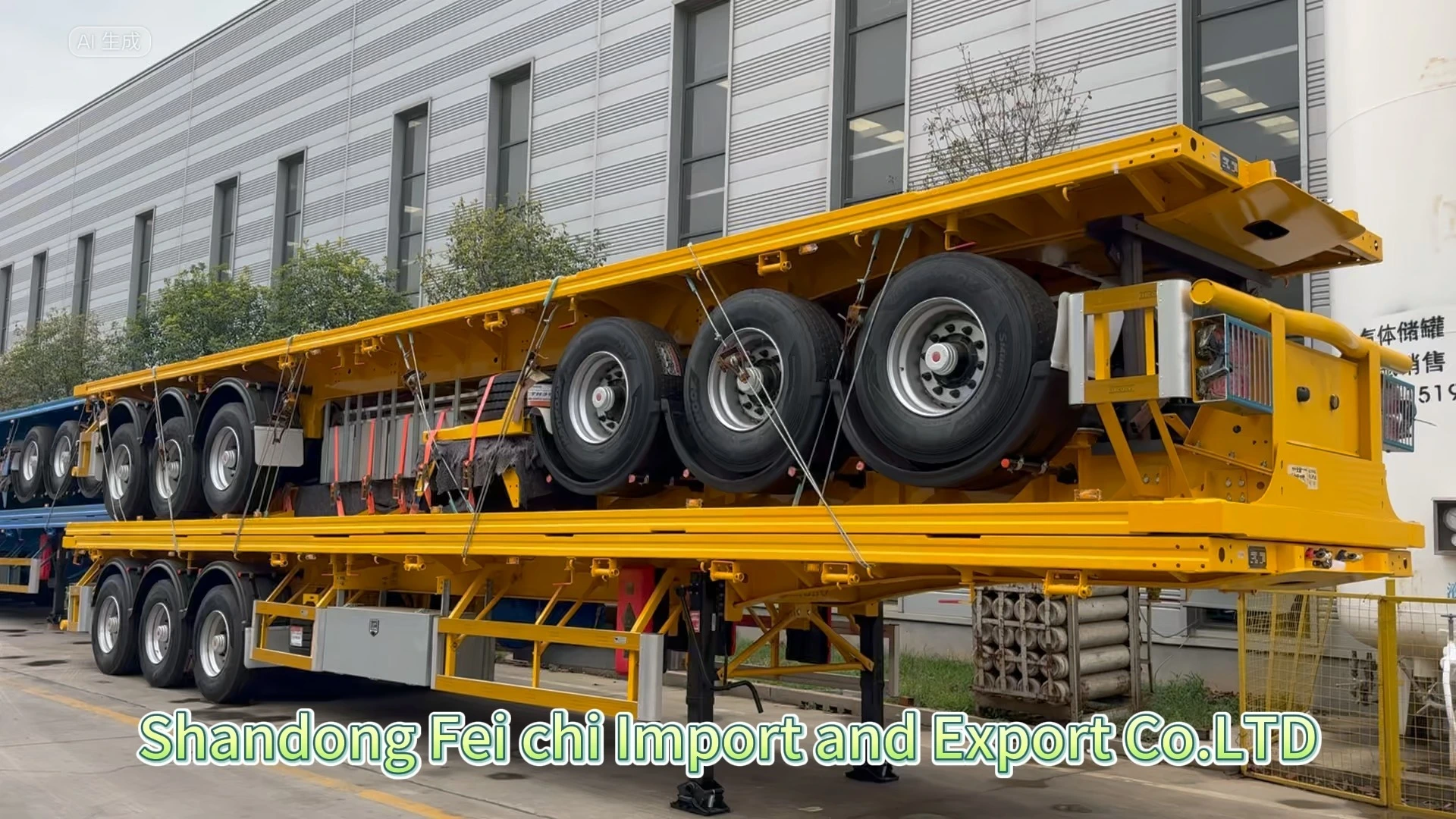 Flatbed Semi Trailer Yellow 4-axle 80 Ton 13-16m High-safety Construction Site & Night Transport Flatbed Trailer 1