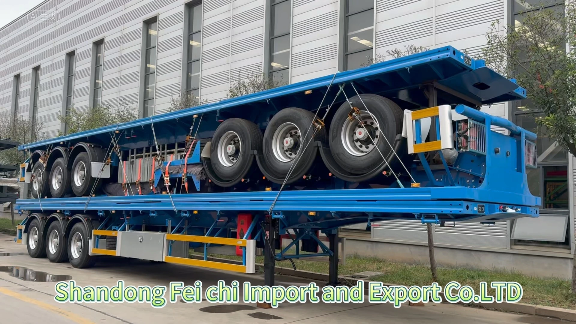 Flatbed Semi Trailer Blue 4-axle 80 Ton 13-16m High-visibility General Cargo & Machinery Transport 1