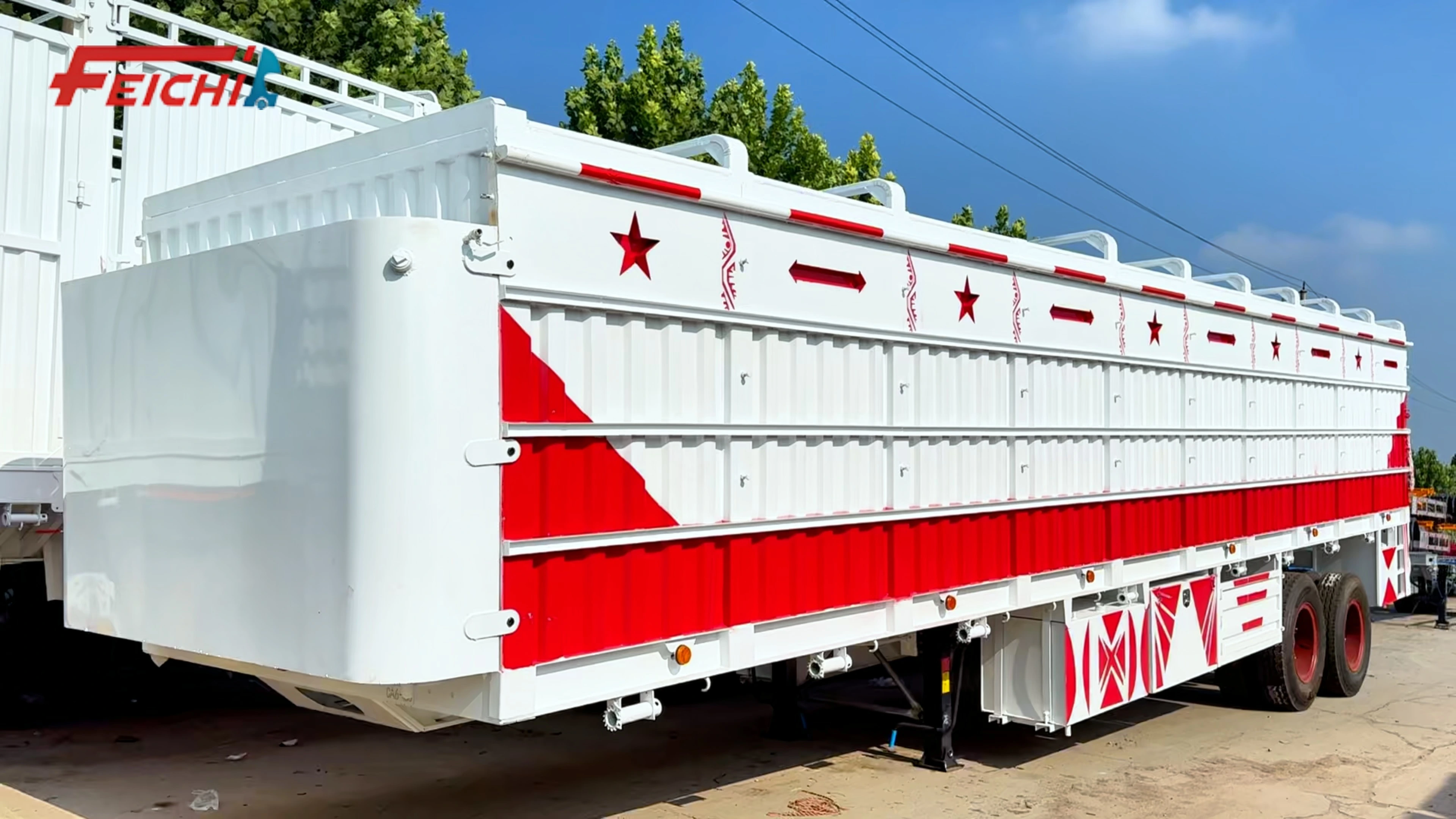 Stake Semi Trailer White 2-axle 80 Ton Removable Fence General Cargo Transport 1