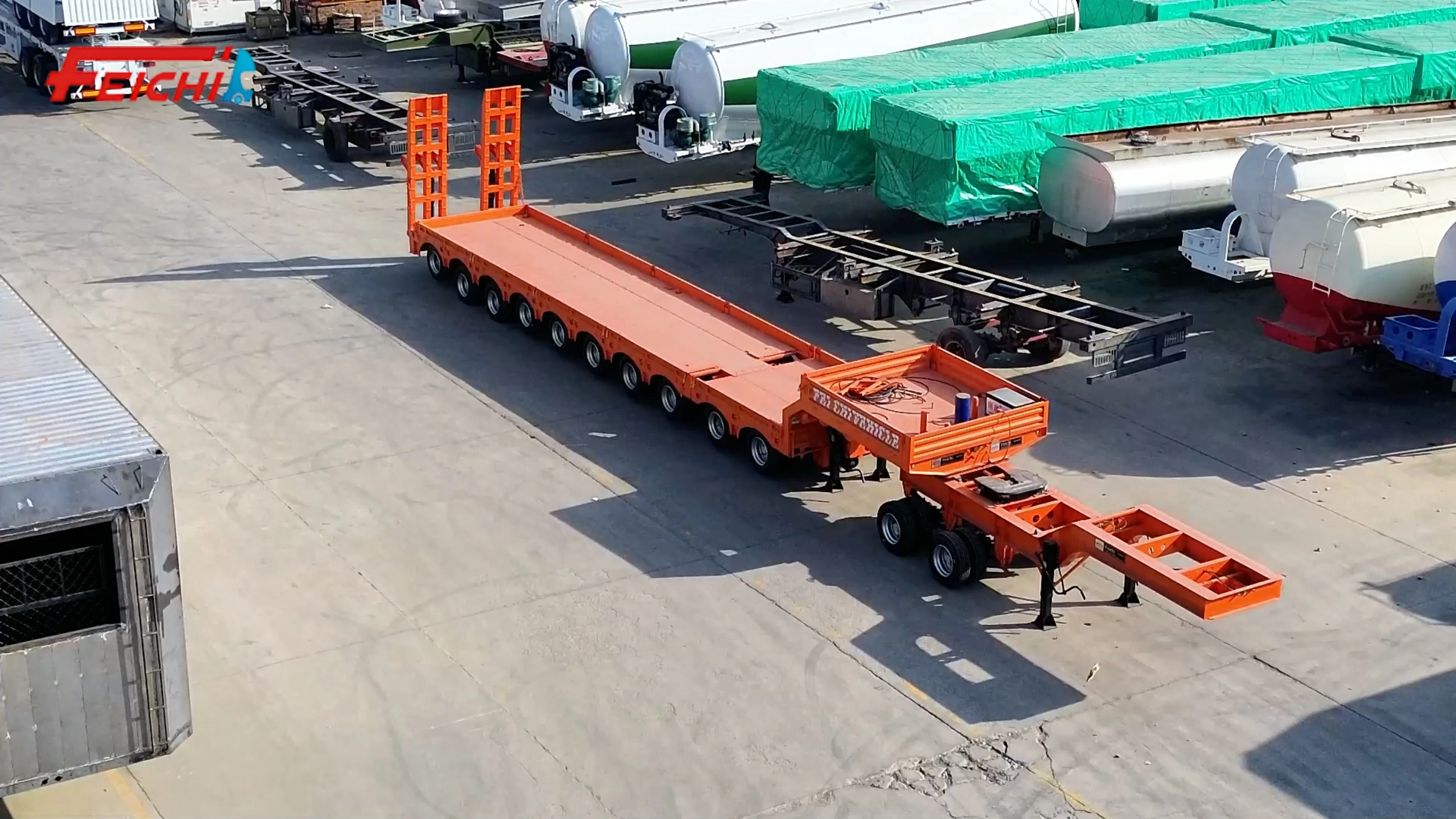 Pull Out Lowboy Semi Trailer Heavy 8 Axles Gooseneck Low Bed Semi Trailer Excavator Transport 1