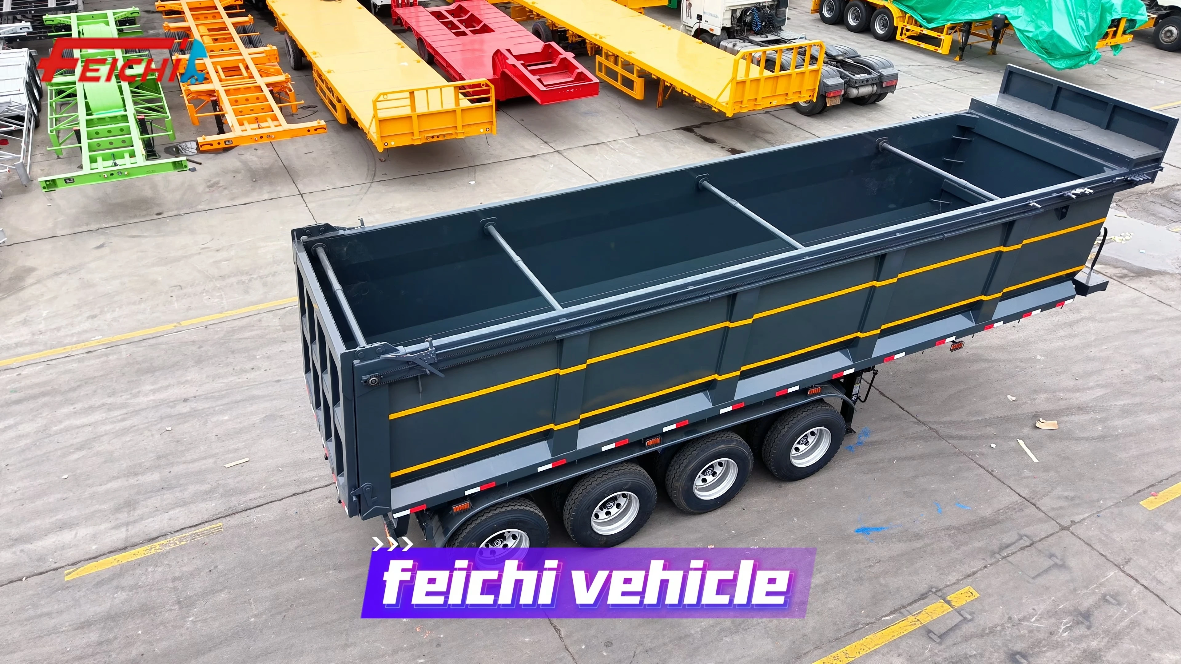 Rear Dump Semi Trailer 4-Axle 80 Tons Load Hydraulic Steel Dump Semi-Trailer 1