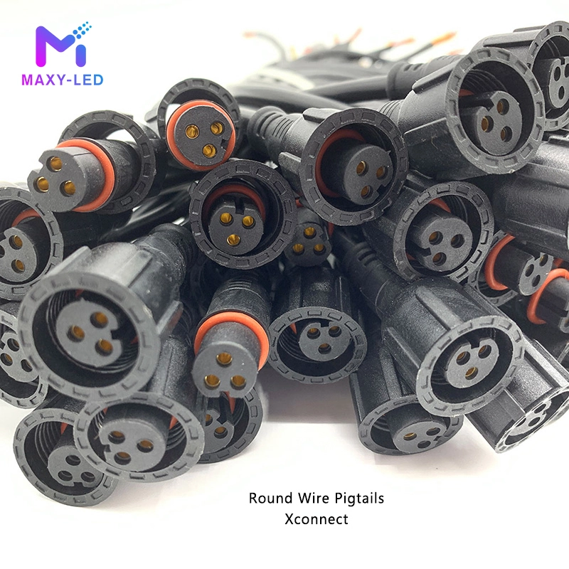 MAXY-LED Christmas LED Pixel Round Cable Waterproof IP68 40cm 18AWG Black Connector 2core Male And Female Pigtails 1