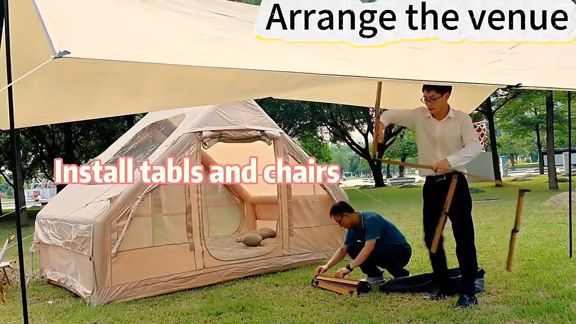 Hot Sale 12-Person Camping Inflatable Tent 420D Oxford Portable & Waterproof 6.3 Sqm 7.5 Sqm 12 Sqm 2 Rooms Low Price Air Tent 1