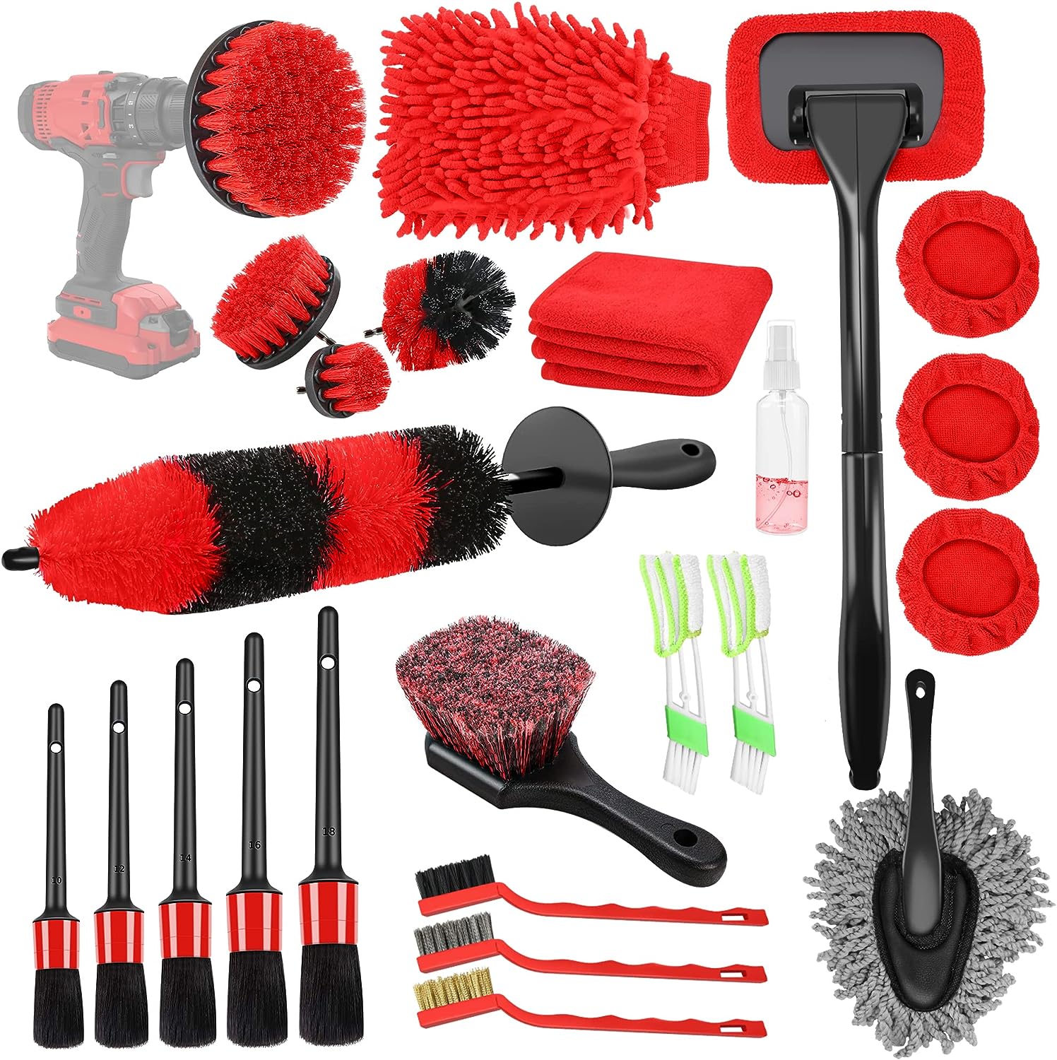 Ensemble de 25 brosses de nettoyage pour voiture, kit de nettoyage TEKWAY avec brosses de nettoyage pour voiture, kit de nettoyage pour voiture 1