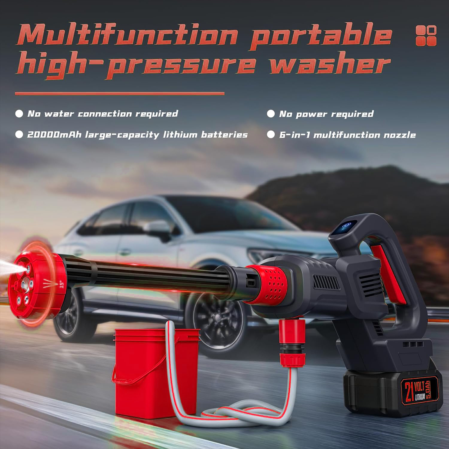 Cordless Pressure Washer, 970PSI Portable Power Washer with Rechargeable 4.0Ah Battery 6-in-1 Nozzle Tekway 7