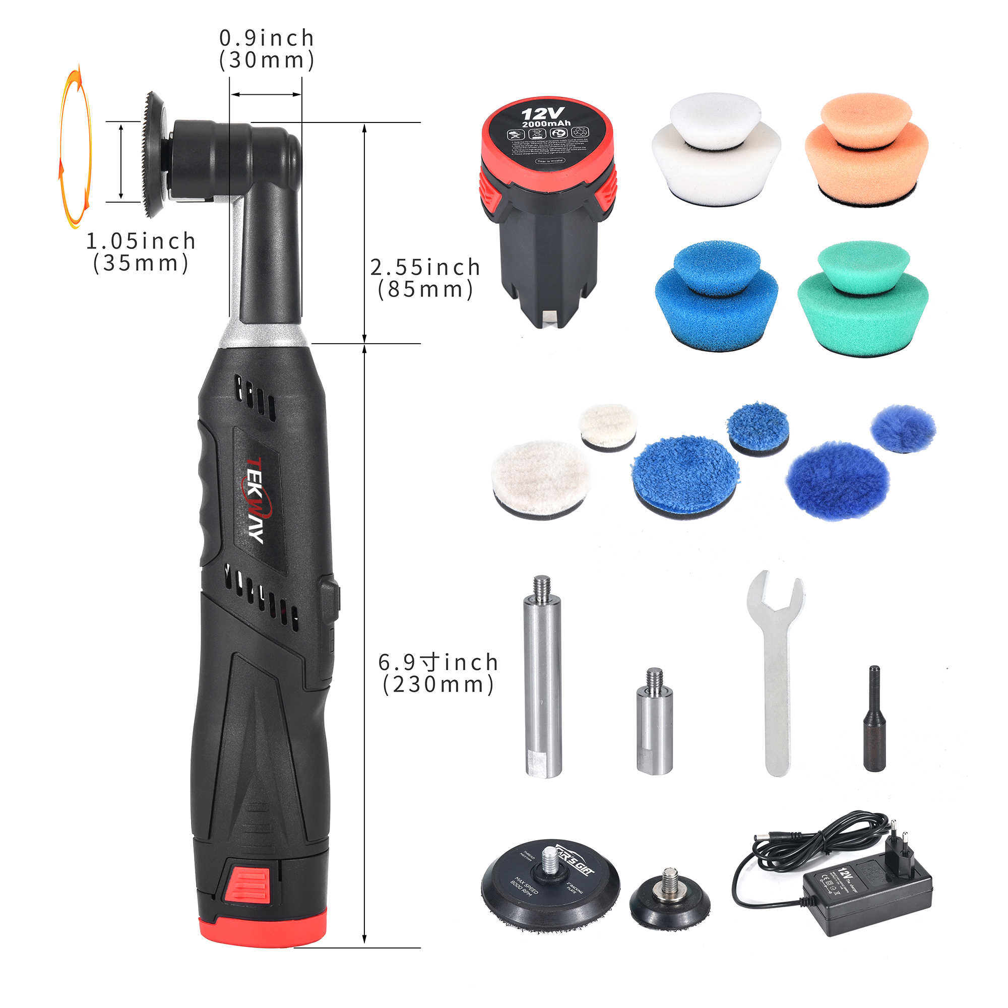Best Cordless Mini Car Polisher TEKWAY Car Polisher RO/DA Mini Car Polisherwith 5 Variable Speeds 2000-5000RPM - Tekway 3