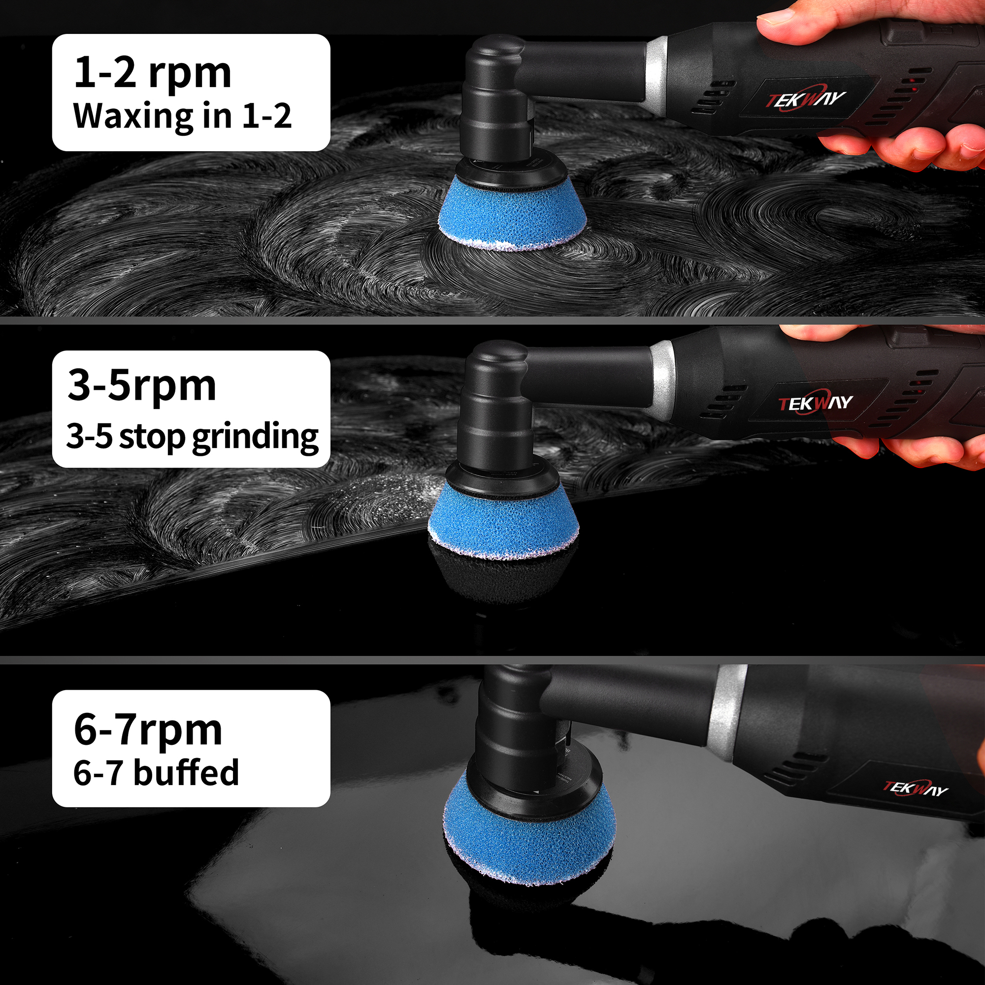 Best Cordless Mini Car Polisher TEKWAY Car Polisher RO/DA Mini Car Polisherwith 5 Variable Speeds 2000-5000RPM - Tekway 11