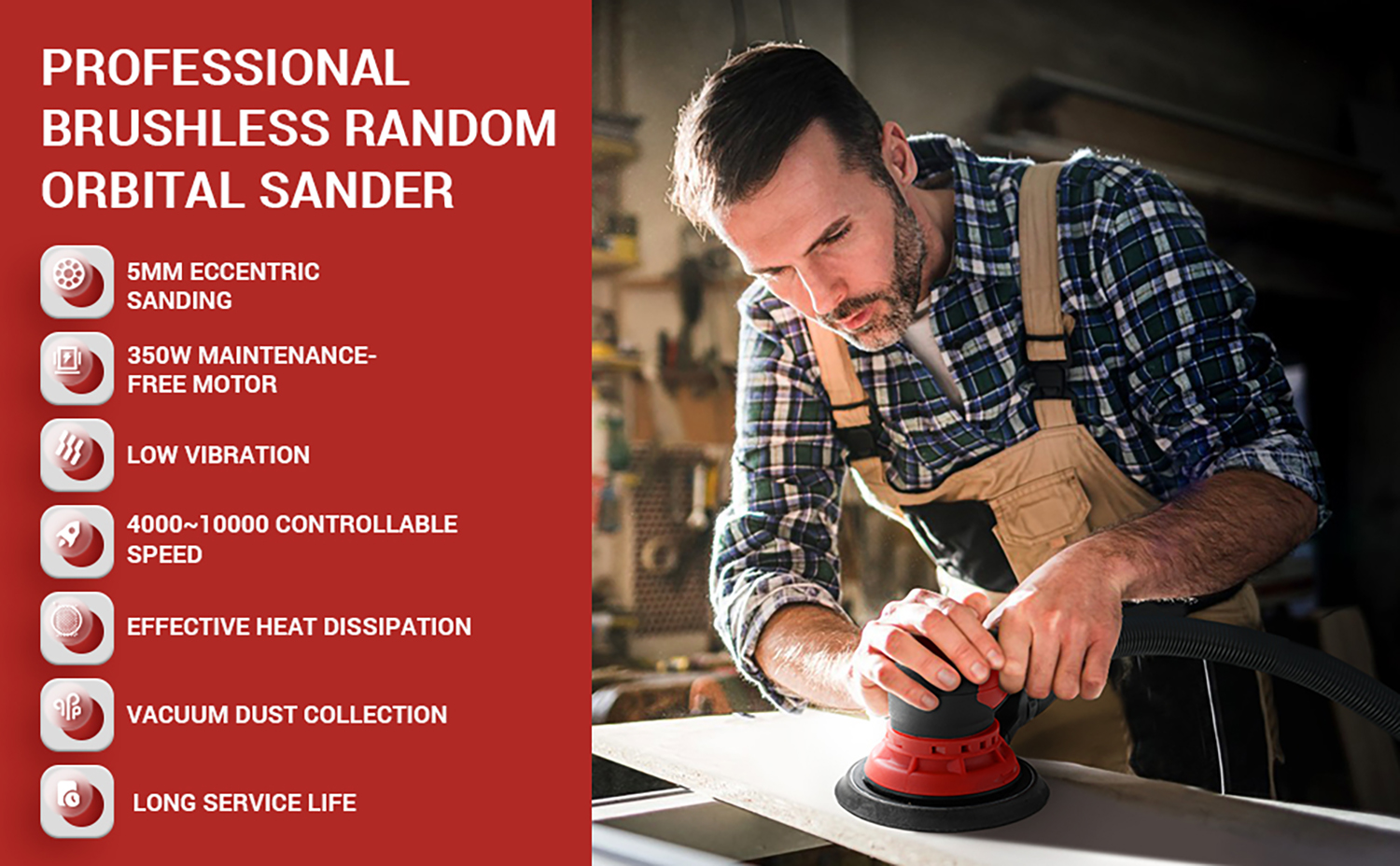صنفرة تشطيب عالية الجودة، صنفرة مدارية عشوائية بدون فرشاة، قوية ٣٥٠ واط ومنخفضة الاهتزاز | تيك واي 8