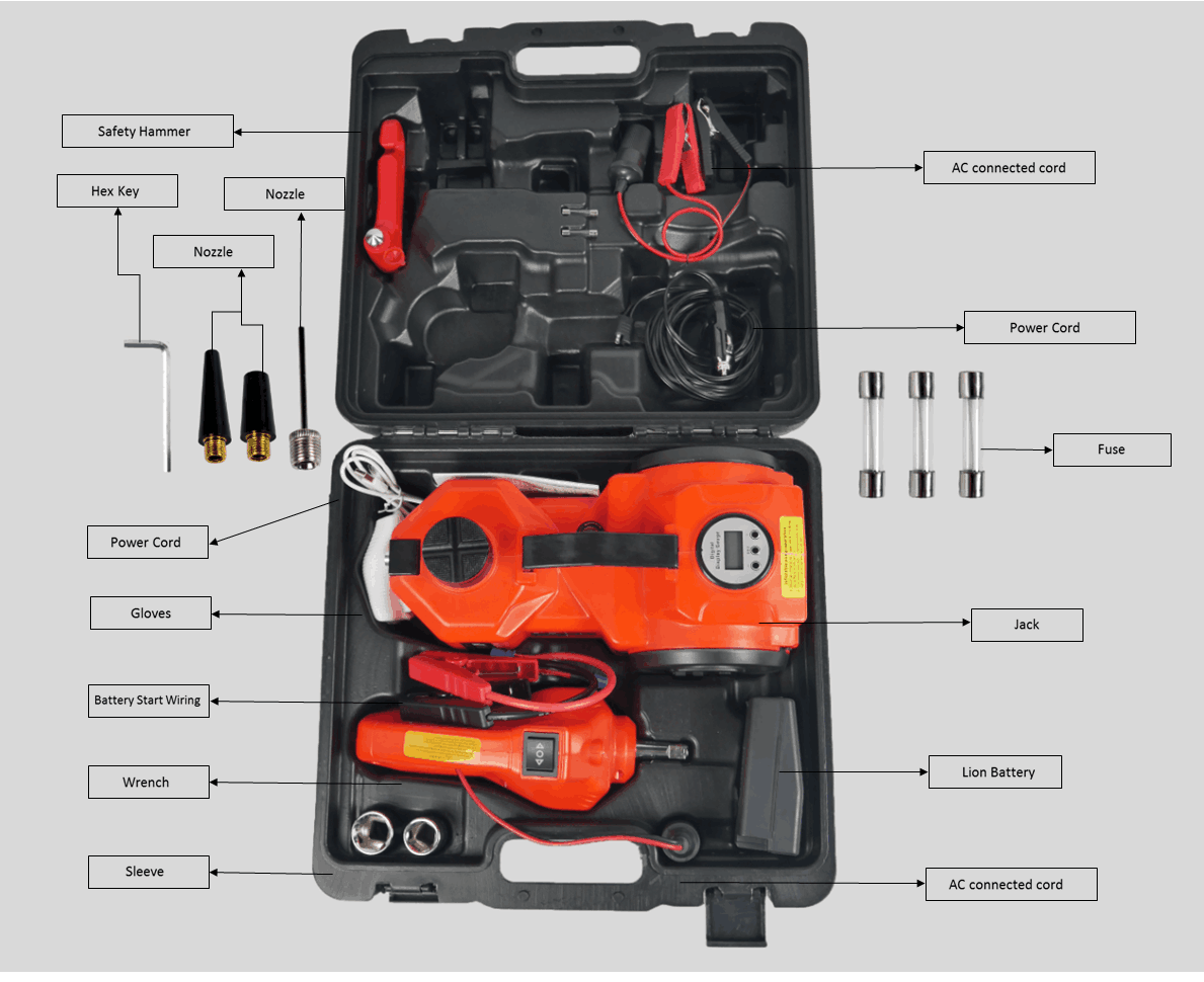 Tekway Electric Car Jack Kit 5Ton 12V Hydraulic Car Jack Lift with Electric Impact Wrench for SUV Change Tires Repai 14