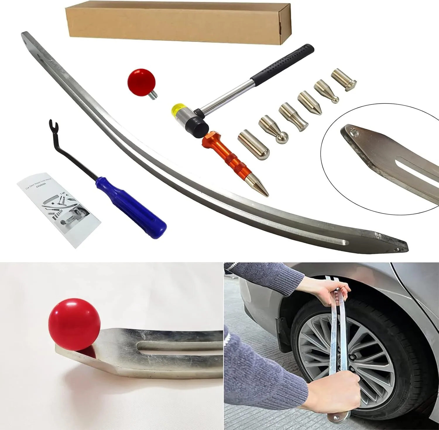 Best Car Auto Car Dent Removal Fender Damage Repair Puller Lifter Big Curved Rod Crowbar Tools Hook Rods Kit Company 1