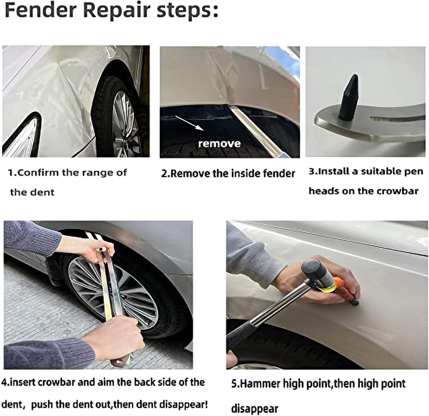 Best Car Auto Car Dent Removal Fender Damage Repair Puller Lifter Big Curved Rod Crowbar Tools Hook Rods Kit Company 10