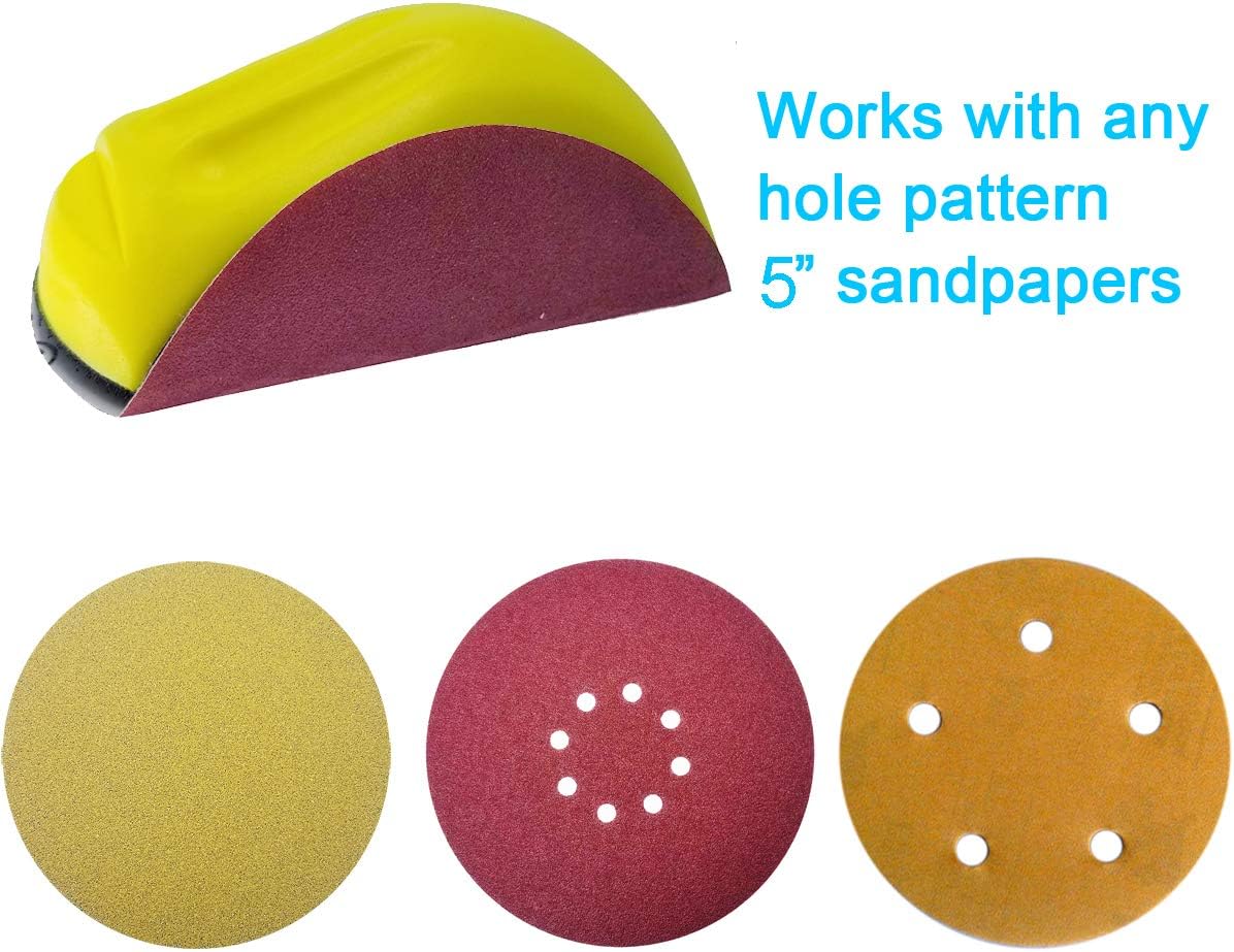 Best hand sanding block 5 Inch Round+ Mouse Hand Sanding Block Pad, 5” Hook and Loop Sanding Block Backing Plate 6