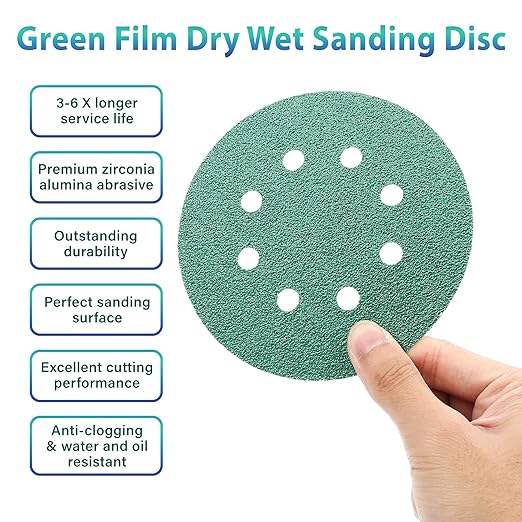 Best green sandpaper Film backed, hook and loop random orbital sandpaper round sandpaper | Tekway Company 5