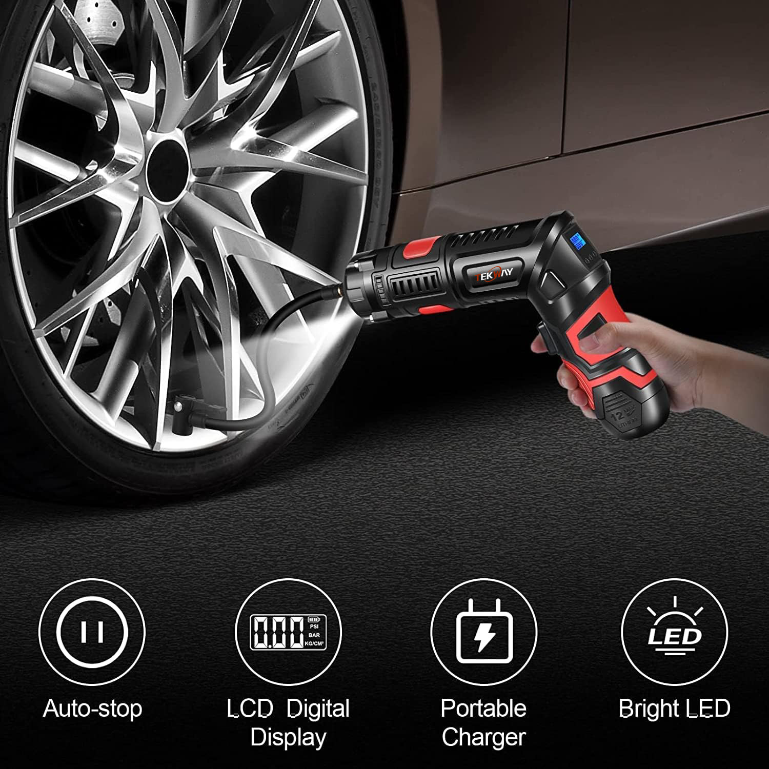 TEKWAY Lithium battery multi-functional folding air pump home car portable air pump manufacturers From China 8