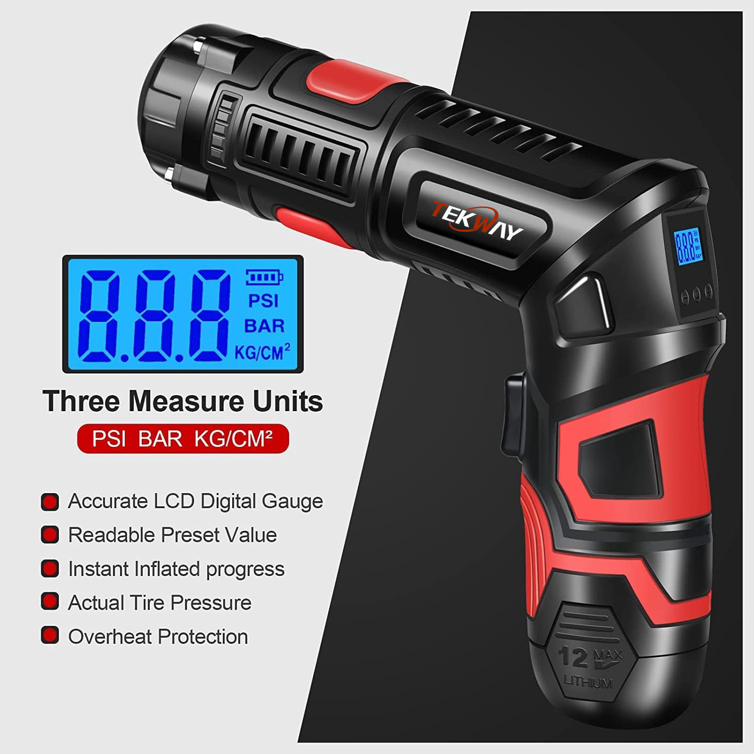 TEKWAY Lithium battery multi-functional folding air pump home car portable air pump manufacturers From China 11