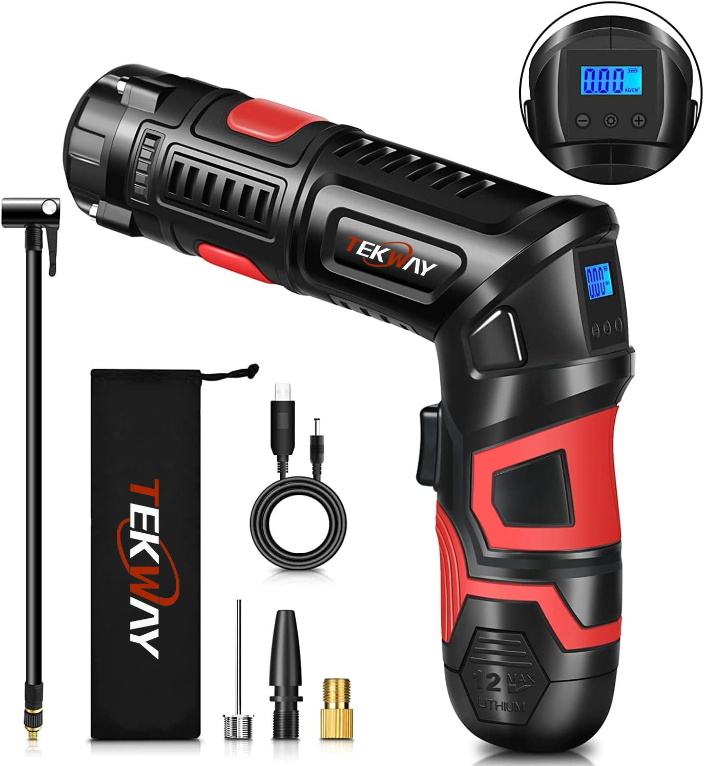 TEKWAY Lithium battery multi-functional folding air pump home car portable air pump manufacturers From China 9