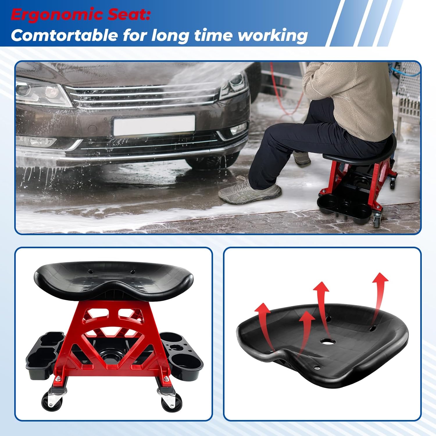 Best Polisher roller stool, car detailing stool, shop stool with wheels, garage storage box, tool storage tray- Tekway 5