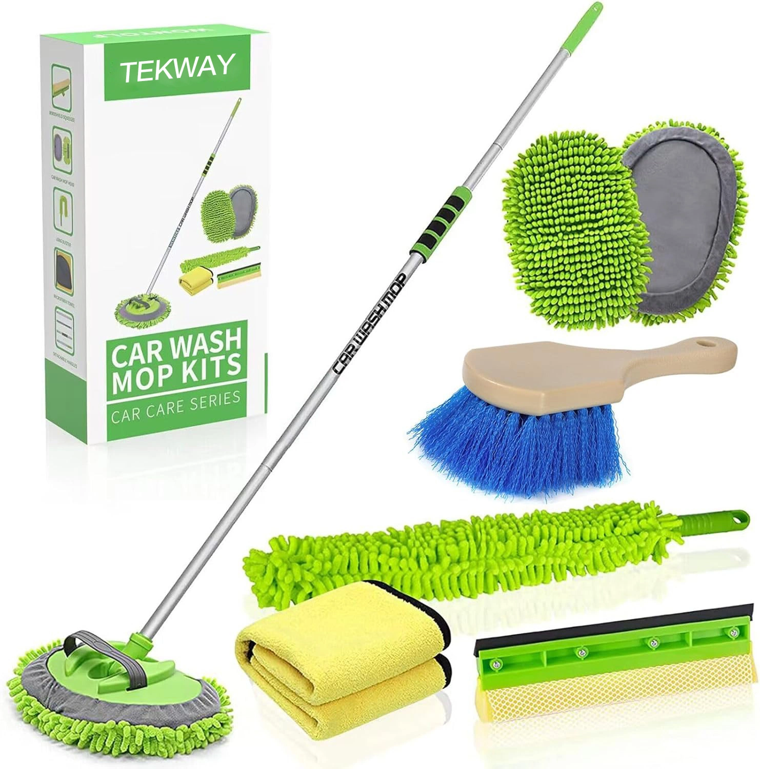 Best Car Wash Brush with Long Handle Chenille Microfiber Car Wash Mop Mitt Car Cleaning Kit Company - Tekway 1