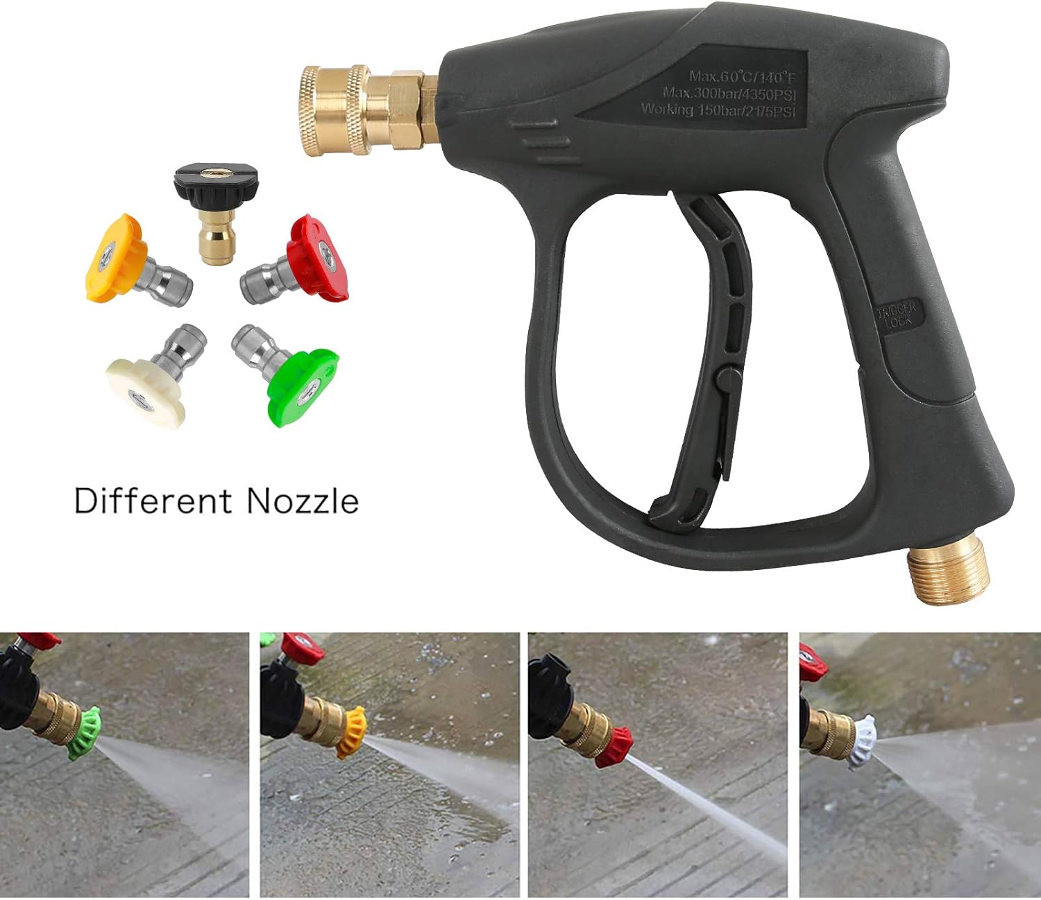Best High Pressure Washer Gun,3000 PSI Max with 5 Color Quick Connect Nozzles M22 Hose Connector 3.0 TIP- Tekway 7