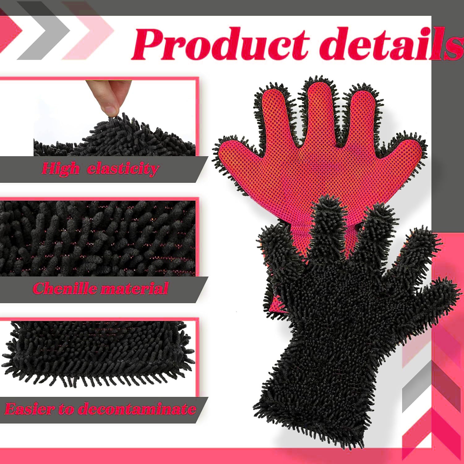 Car Wash Mitt 5 Finger Microfiber Wash Mitts Car Dusting Gloves Double Sided Microfiber Cleaning Gloves Interior Tekway 5