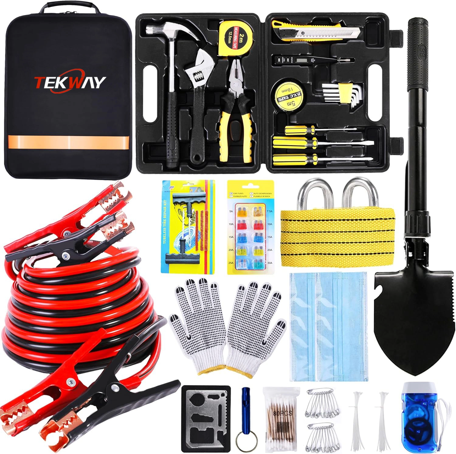 Emergency Roadside Kit for Car,Emergency Kits for Vehicles,Safety Kits for Cars, Car Jumper Cables Kit 1