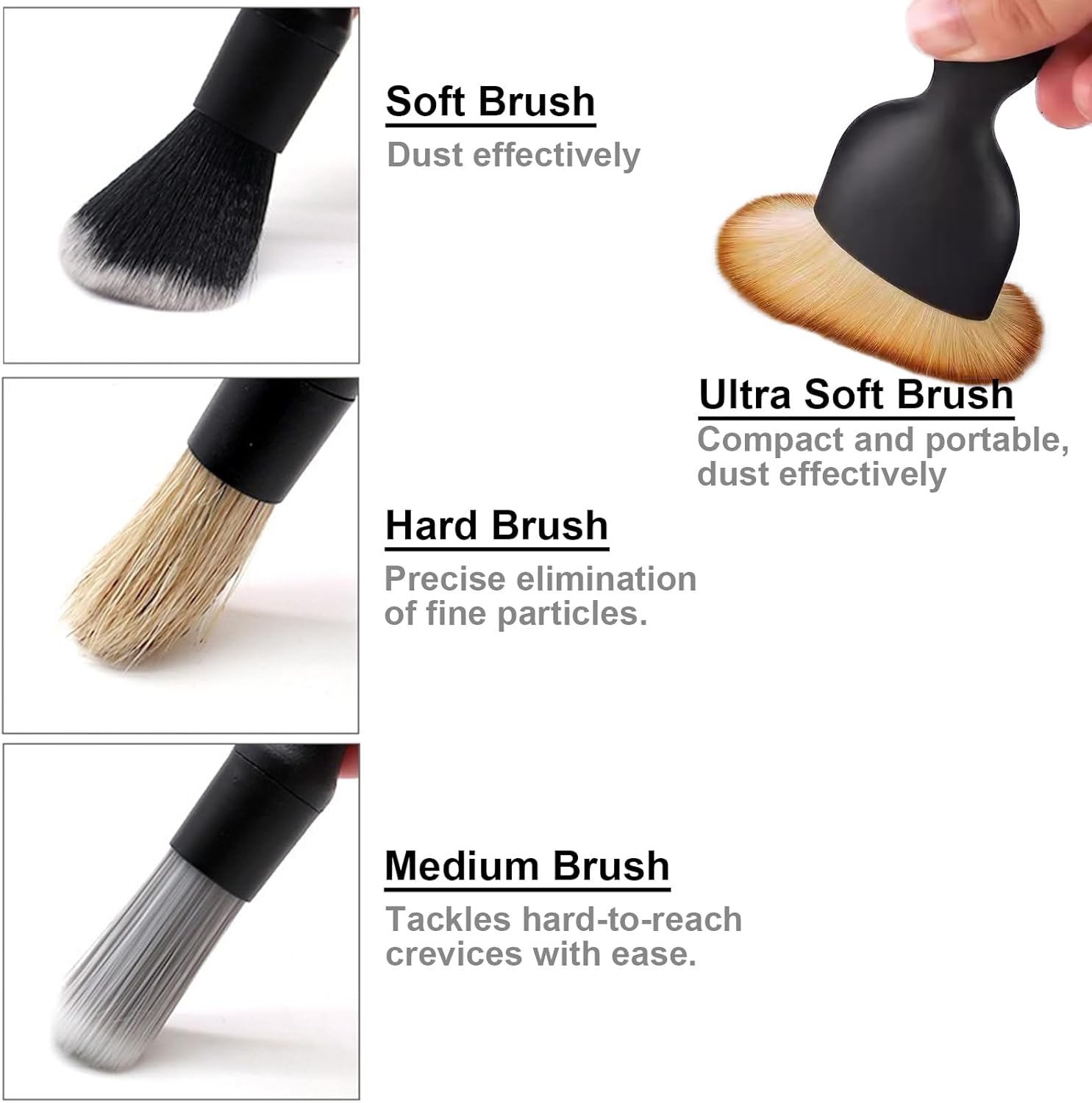 Car Detailing Brush Set for Cleaning Interior or Exterior, Boars Bristle Detailing Brushes, Dusting Cleaning Supplies, Tool for Emblem, Air Vents, Wheels 5