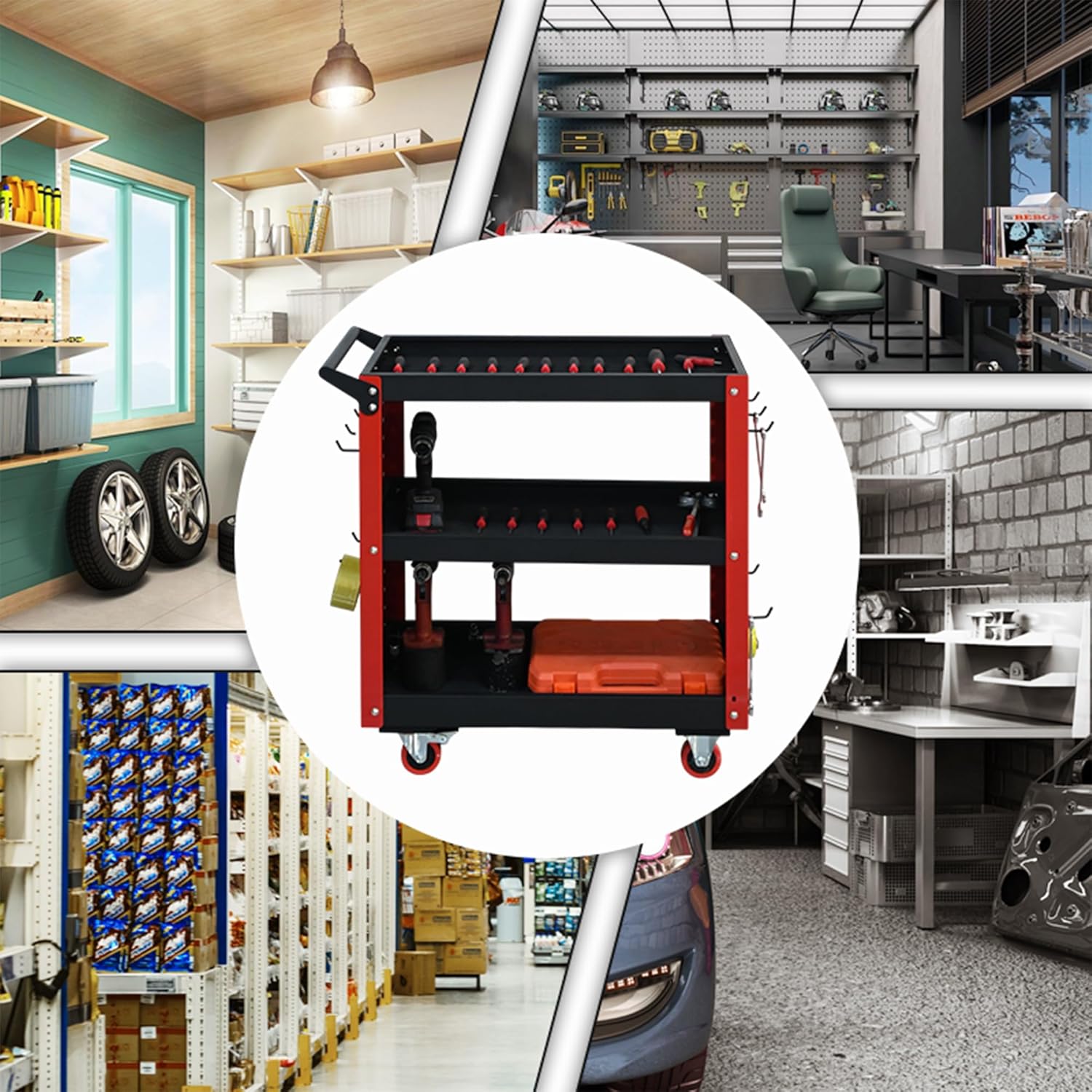 Rolling Tool Cart on Wheels, 660LBS Load Capacity Heavy Duty Utility Cart with Pegboard, for Repair Shop-1743399930182795 2