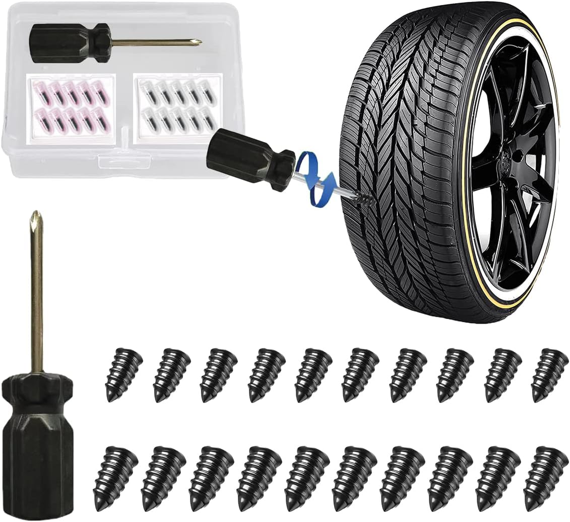 Tyre Repair Kit, Tire Rubber Nails Tool, Self-Service Car Wheel Puncture Repair Screws with Screwdriver Set for Auto 1