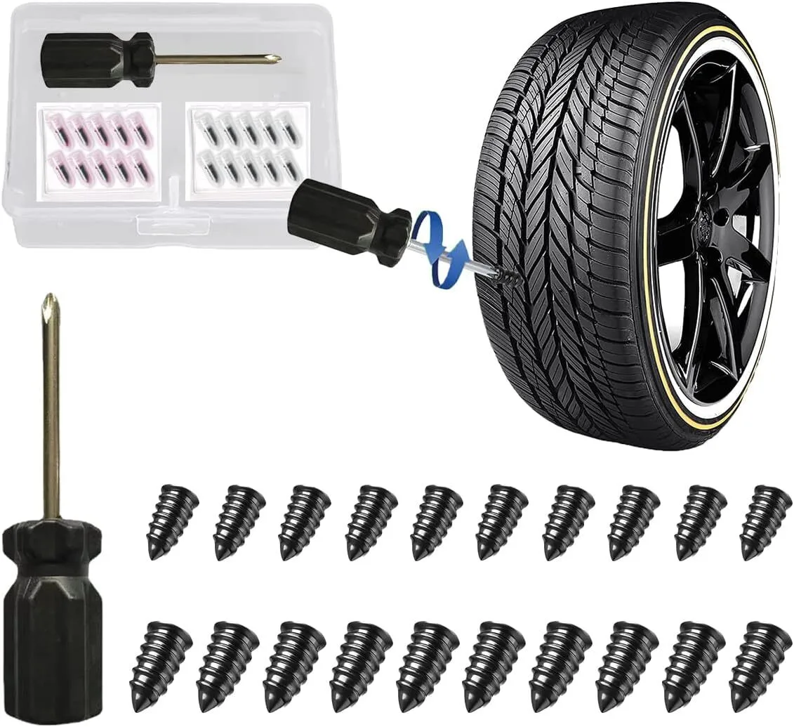 Tyre Repair Kit, Tire Rubber Nails Tool, Self-Service Car Wheel Puncture Repair Screws with Screwdriver Set for Auto 1