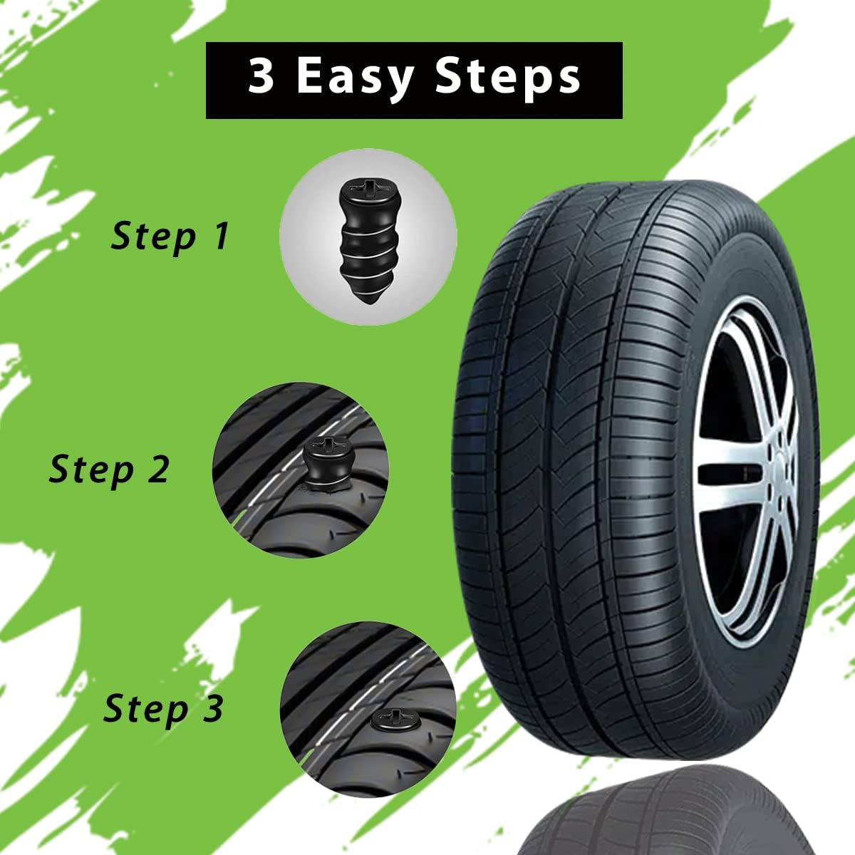 Tyre Repair Kit, Tire Rubber Nails Tool, Self-Service Car Wheel Puncture Repair Screws with Screwdriver Set for Auto 4