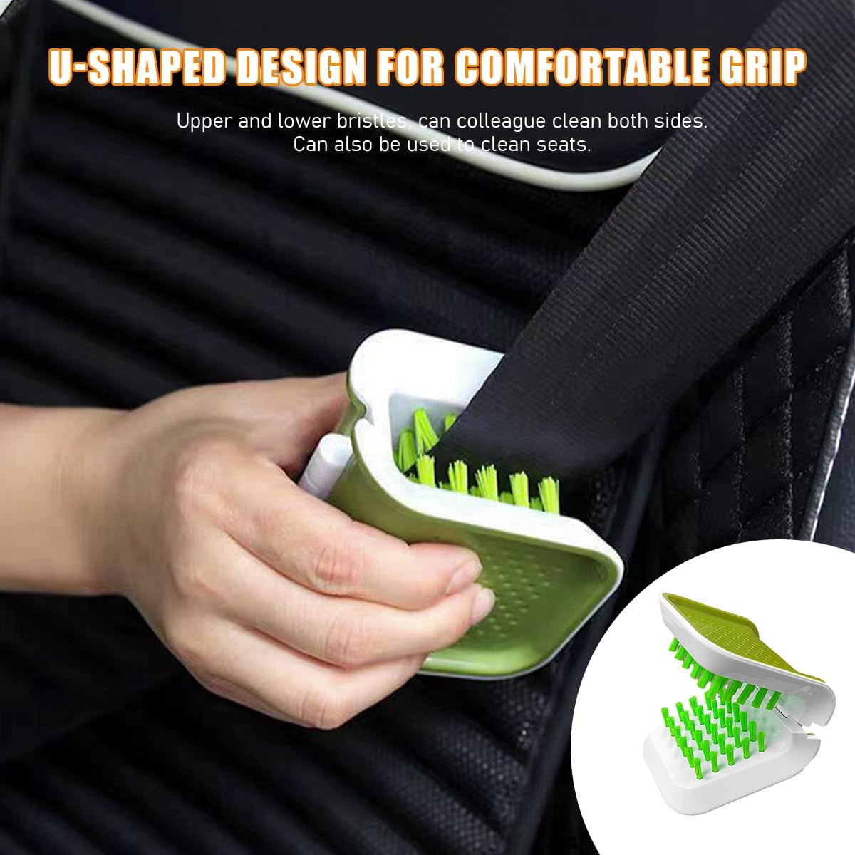 Car Safety Belt Cleaning Brush, Green Double Sided U-Shaped Washing Tool, Multifunctional Cutlery Cleaner Brush 4